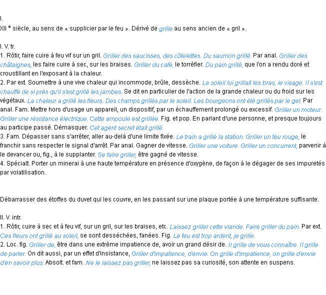 Définition griller ACAD 1986