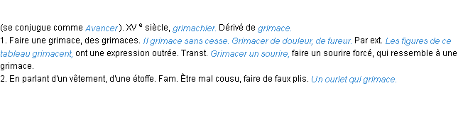 Définition grimacer ACAD 1986