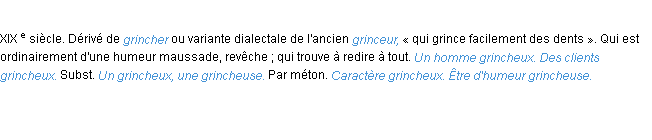 Définition grincheux ACAD 1986