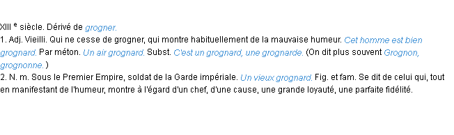 Définition grognard ACAD 1986