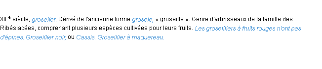 Définition groseillier ACAD 1986