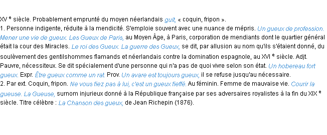 Définition gueux ACAD 1986