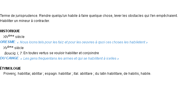 Définition habiliter Emile Littré