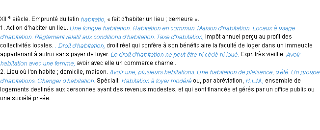 Définition habitation ACAD 1986