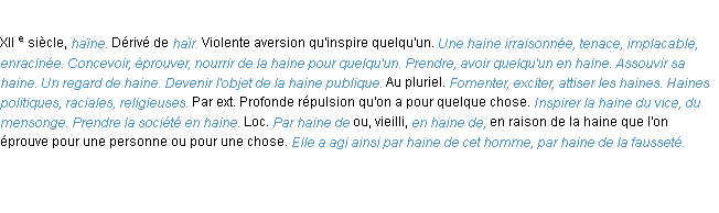 Définition haine ACAD 1986