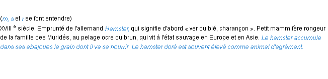 Définition hamster ACAD 1986