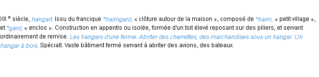 Définition hangar ACAD 1986