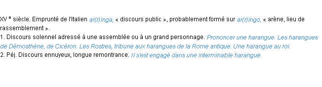 Définition harangue ACAD 1986