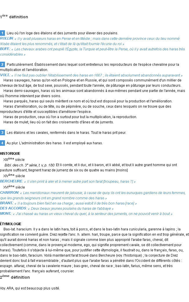 Définition haras Emile Littré