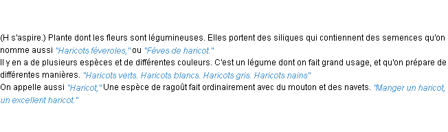 Définition haricot ACAD 1798