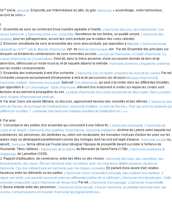 Définition harmonie ACAD 1986