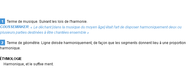 Définition harmoniquement Emile Littré