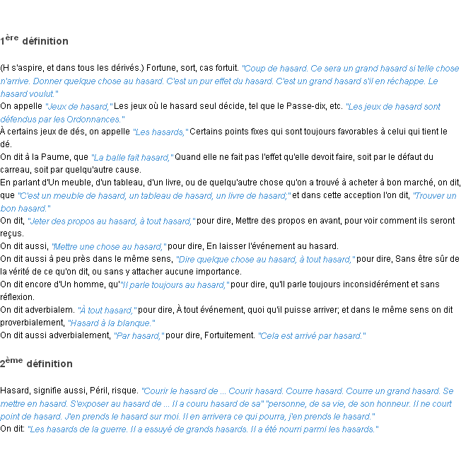 Définition hasard ACAD 1798