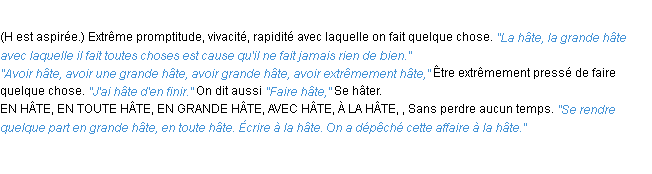 Définition hâte ACAD 1932