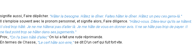 Définition hâter ACAD 1835