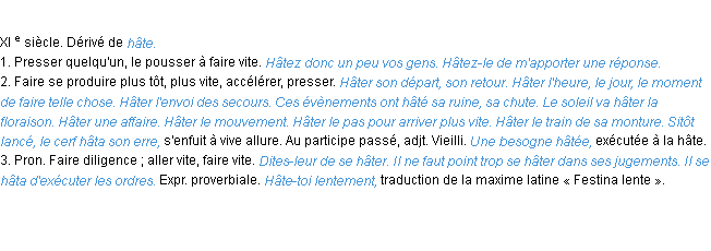 Définition hâter ACAD 1986