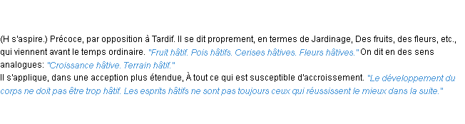 Définition hâtif ACAD 1835