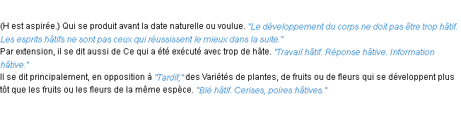Définition hâtif ACAD 1932