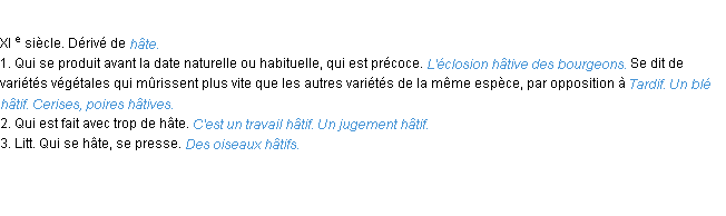 Définition hâtif ACAD 1986