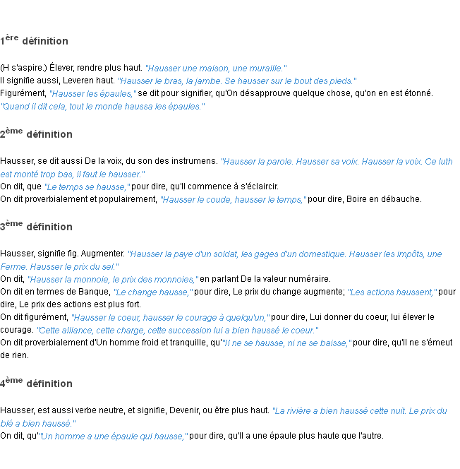 Définition hausser ACAD 1798