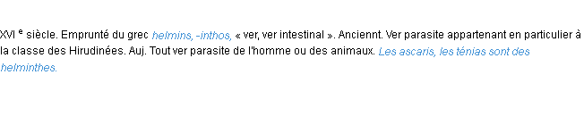 Définition helminthe ACAD 1986