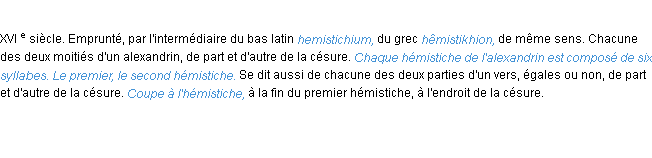 Définition hémistiche ACAD 1986