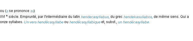 Définition hendécasyllabe ACAD 1986