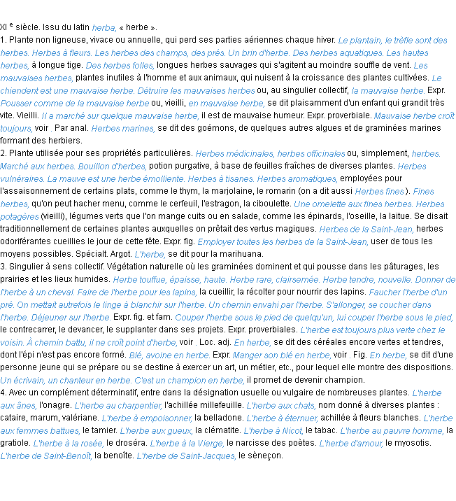 Définition herbe ACAD 1986