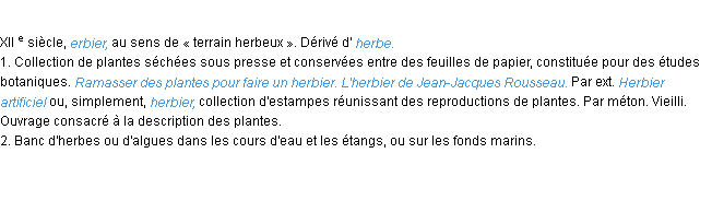 Définition herbier ACAD 1986