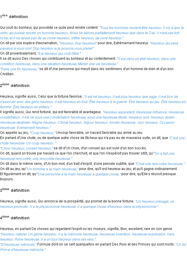 Définition heureux ACAD 1798