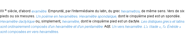 Définition hexamètre ACAD 1986