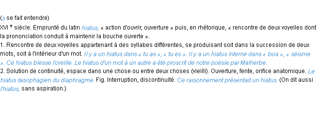 Définition hiatus ACAD 1986