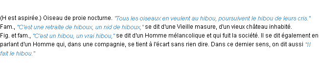 Définition hibou ACAD 1932