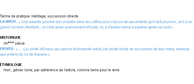 Définition hoirie Emile Littré