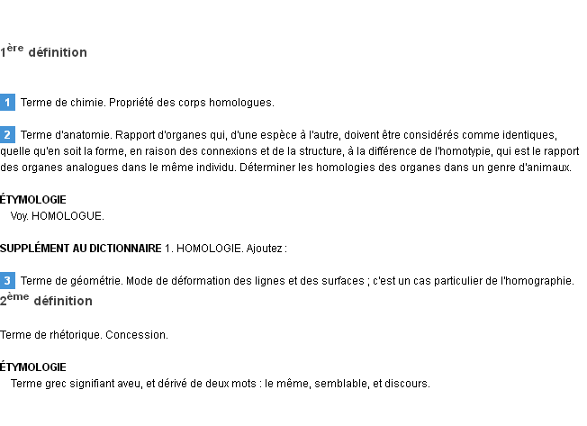 Définition homologie Emile Littré