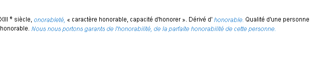 Définition honorabilité ACAD 1986
