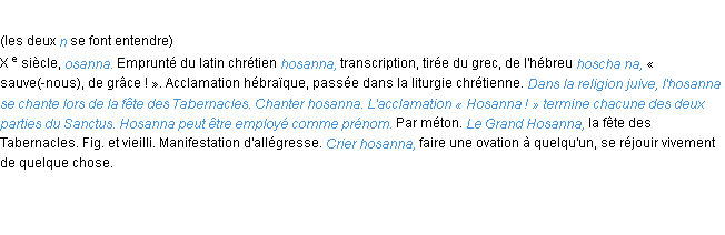 Définition hosanna ACAD 1986