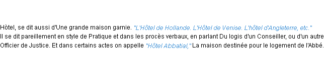 Définition hôtel ACAD 1798