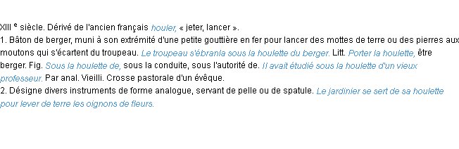 Définition houlette ACAD 1986