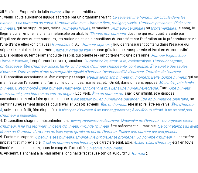 Définition humeur ACAD 1986