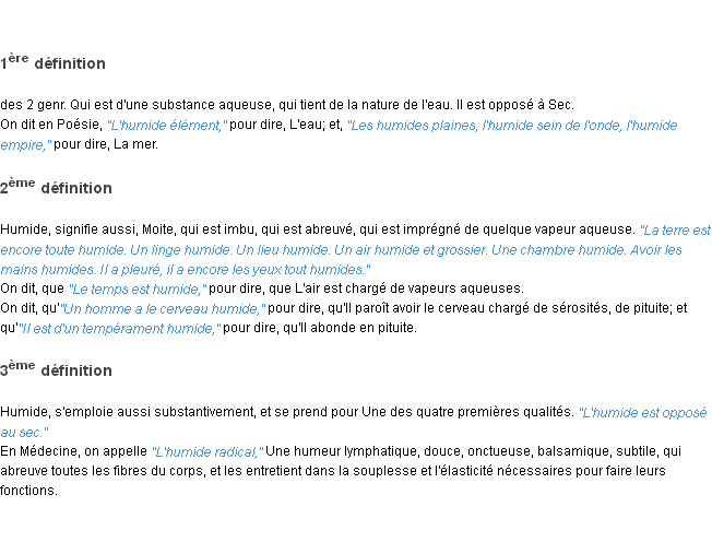 Définition humide ACAD 1798