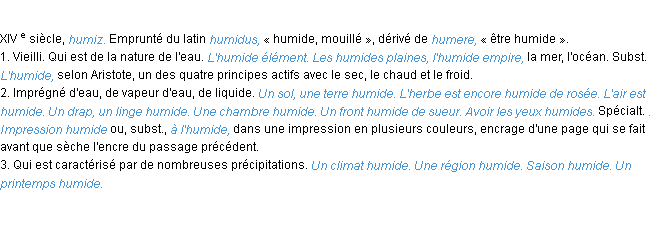 Définition humide ACAD 1986