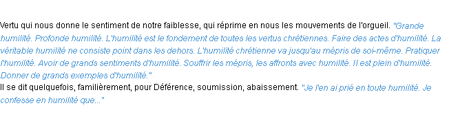 Définition humilité ACAD 1932