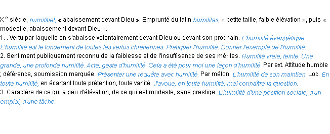 Définition humilité ACAD 1986