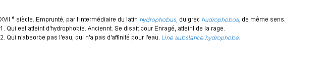 Définition hydrophobe ACAD 1986