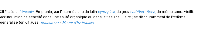 Définition hydropisie ACAD 1986