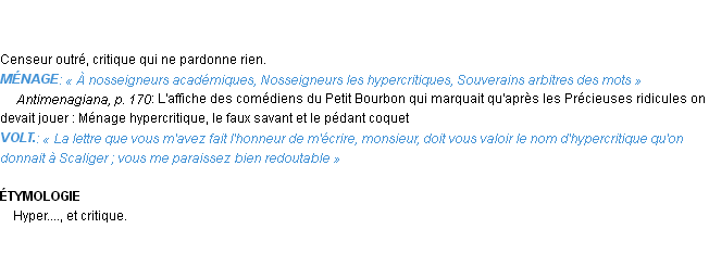 Définition hypercritique Emile Littré