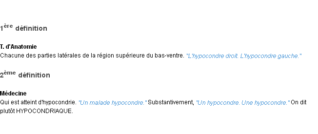 Définition hypocondre ACAD 1932