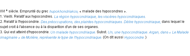 Définition hypocondriaque ACAD 1986