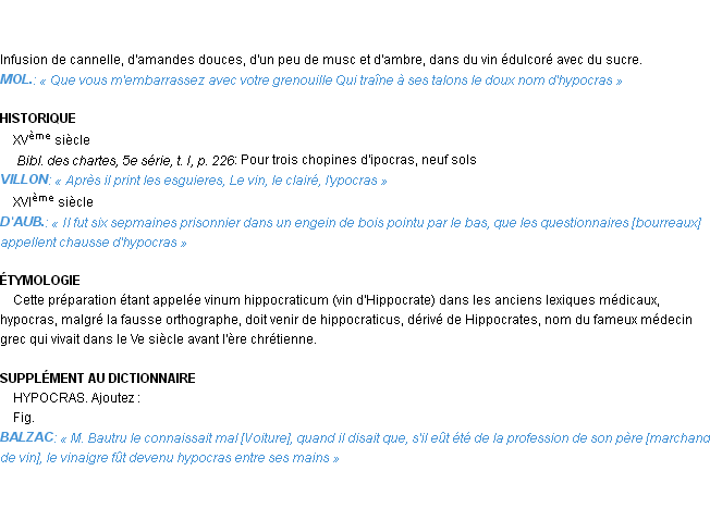 Définition hypocras Emile Littré